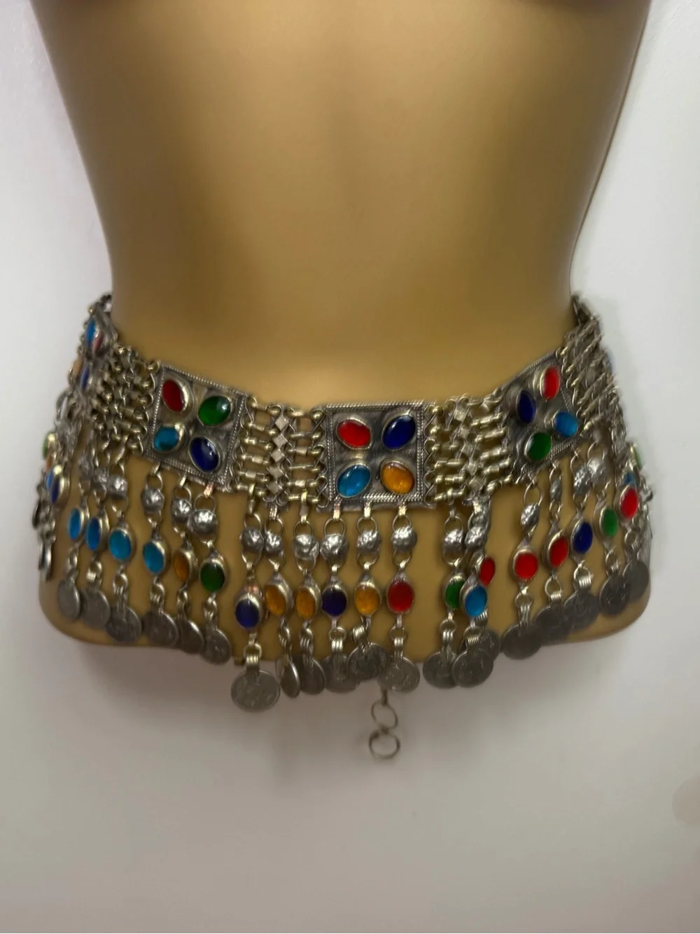 Vintage Kuchi Multicolor Glass Stones Tribal Boho Festival Dangling Coin Belt